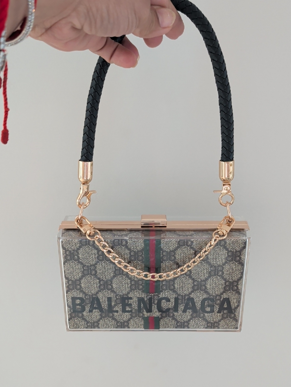 Black, Brown and Green Upcycled Novelty Acrylic Box Clutch